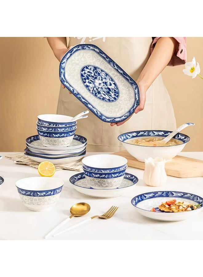 ChenDa 44-Piece Collection-Grade Blue and White Porcelain Banquet Set｜Effortless for Daily Meals, Gatherings & Festivals｜All Kitchen Appliance Compatible (Free 10 Table Mats) - Image 5